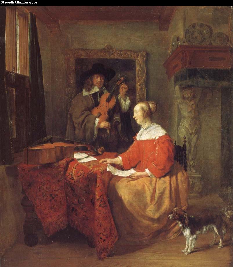 Gabriel Metsu A Woman Seated at a Table and a Man Tuning a Violin